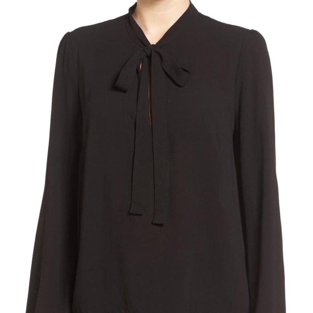 Chloe & Katie Black Tie Neck Blouse